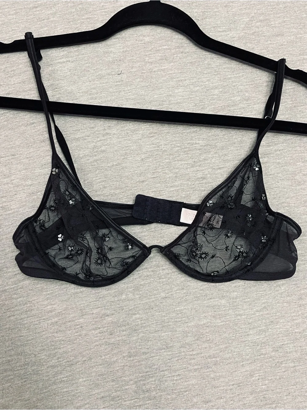 Victoria Secret Sheer Floral Embroidered Black Underwire Bra